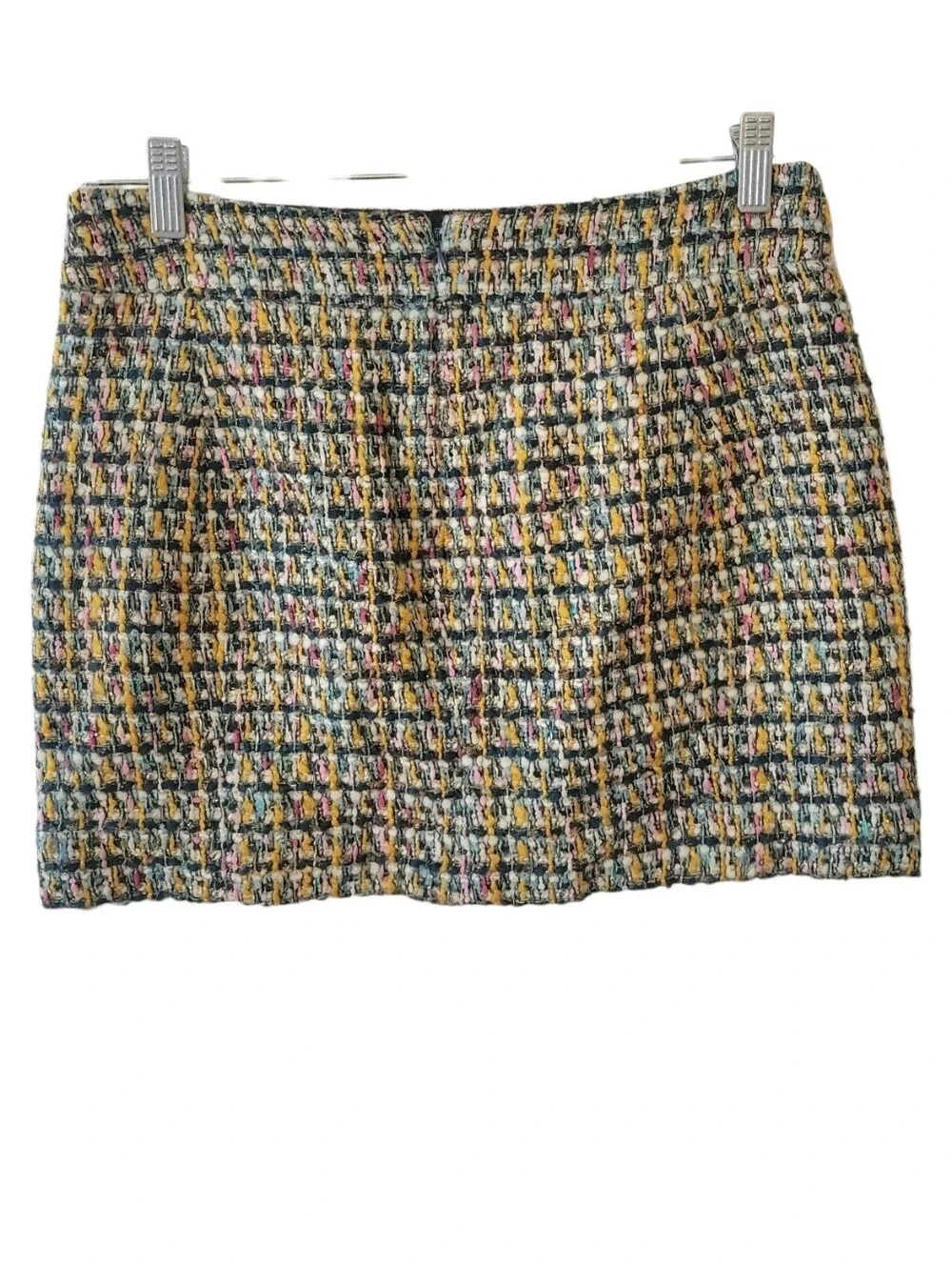 J. Crew Green, Gold & Cream Metallic Tweed Mini Skirt Size 4